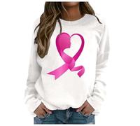 Générique Octobre Rose Sweat Femme Ruban Rose Cancer du Sein Sweatshirts sans Capuche Chemise de Sensibilisation Cancer du Sein Manches Longues Sweat-Shirt Décontracté Pull pour Femmes (A01-White, M)