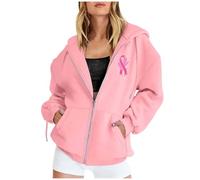 Générique Octobre Ruban Rose Sensibilisation Au Cancer du Sein Femme Sweat Zippé Coupe-Vent Et Chaud Contre Le Zipp pour Veste Manches Longues avec Cordon De Serrage Grande Taille 2026