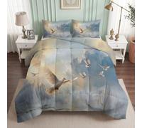Générique Oiseau Colombe Couette Imprimée 200x200 cm, Réversible Couette Couverture pour 4 Saisons Respirante et Douce, Édredon avec 2 Taies d'oreiller, pour lit 2 Personnes, Nuage Ciel