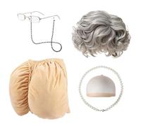 Générique Old Lady Costume For Adults - 4-Piece Set Halloween Grandmother