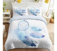 Générique Onirique avec Fermeture Éclair Doux Illustration Housse Couette Attrape-rêves Plumes Aquarelle Housse Couette, 140 x 190 Parure de lit für Filles & Garçons - Blanc