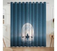 Générique Onirique Sérénité Océan Lune Tenture pour La Famille et Les Amis - Filtrant La LumièRe Tenture de fenêtre à Imprimé, Bleu océan, 140L X 280H cm (2 Panneaux)