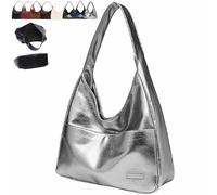 Générique Ooomay Tote Bag, Large Capacity Vegan Leather Tote Handbags, Vintage Casual Trendy Simple The Perfect Everyday Bags (Silver)