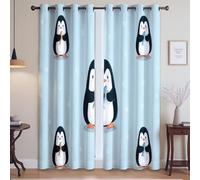 Générique Opaque à Oeillets Rideau Isolant et Anti Froid et Chaleur Dessin Animé Pingouin Animal Mignon Rideau Occultant pour Salle à Manger Salon Chambre à Coucher, Bleu, 140L x 160H cm, 2 Panneaux