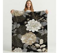 Générique Or Blanc Couverture en Flanelle Douce Vintage Élégant Luxe Fleurs - Couverture Polaire Super Chaude, Haute Qualité, Poils Confortables, pour Canapé, Lit et Salon 130cm x 150cm