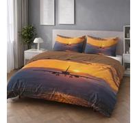 Générique Or Housse de Couette 150 x 200,Moderne Coucher De Soleil Avion Romantique,Parure de Lit, Housse de Couette Duveteux Imprimée Reversible Microfibre+Taie d'oreiller 65 x 65(2)