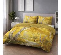 Générique Or Housse de Couette 200 x 200,Anime Plantes Bouleau Éthéré,Parure de Lit, Housse de Couette Duveteux Imprimée Reversible Microfibre+Taie d'oreiller 65 x 65(2)