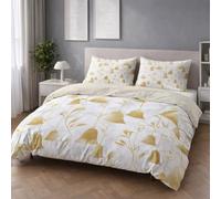 Générique Or Housse de Couette 200 x 200,Raffiné Minimaliste Cloche Feuille,Parure de Lit, Housse de Couette Duveteux Imprimée Reversible Microfibre+Taie d'oreiller 65 x 65(2)