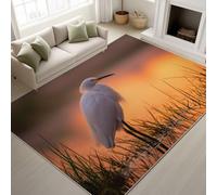 Générique Orange 100 x 150 cm Doux Tapiss Photographique Naturel Réaliste Imprimé Tapis Héron Neigeux Crépuscule Herbe Roseaux Lavable Nature Faune Tapis de Antidérapant pour Chambre Bureau