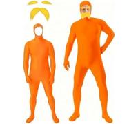 Générique Orange Body Suit,Yellow Mustache and Eyebrows,Orange Jumpsuit Costume,Spandex Open Face Bodysuit Costume for Men and Women (4.6 ft)