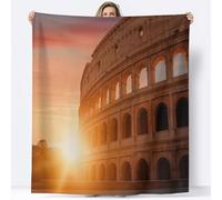 Générique Orange Plaid Couverture Polaire Flanelle, 200 x 200 cm Couverture Chaude Douce et Moelleuse avec Motif Imprimé Chaleureux Lever De Soleil Rome - Drap de lit Couvre-lit Jeté de Canapé