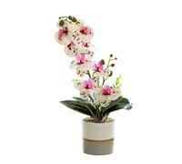 Générique Orchidée Réaliste en Jaune Artificiel dans Le Pot Phalaenopsis à Huit Têtes en Silicone avec Une Fleur de Papillon de Simulation Blanche à Huit Têtes (Blanc)