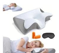 Générique Oreiller Ergonomique Cervical à Mémoire de Forme 2 en 1, Oreillers Orthopédique pour Nuque et Épaules Douloureuses, Coussin de Sommeil Côté/Dos avec Taie Amovible (Gris)