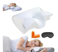 Générique Oreiller Ergonomique Cervical à Mémoire de Forme 2 en 1, Oreillers Orthopédique pour Nuque et Épaules Douloureuses, Coussin de Sommeil Côté/Dos avec Taie Amovible (Blanc)