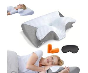 Générique Oreiller Ergonomique Cervical à Mémoire de Forme 2 en 1, Oreillers Orthopédique pour Nuque et Épaules Douloureuses, Coussin de Sommeil Côté/Dos avec Taie Amovible (Gris)