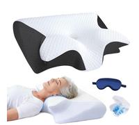 Générique Oreiller Nuviya Papillon 3.0,Nuviya Oreiller Anti Ronflement Ergonomique Cervical MéMoire De Forme OrthopéDique,Coussin De Sommeil CôTé/Dos avec Taie Amovible (Noir)