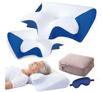 Générique Oreiller Nuviya Papillon 3.0,Nuviya Oreiller Anti Ronflement Ergonomique Cervical MéMoire De Forme OrthopéDique,Coussin De Sommeil CôTé/Dos avec Taie Amovible (2*Bleu)
