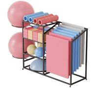 Générique Organisateur de Rangement d'entraînement avec roulettes, Panier de Support de Tapis de Yoga pour Tapis de Yoga, Rouleau en Mousse, haltères, Demi-Ballon de Yoga et Bandes de résist