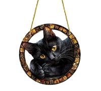 Générique Ornement Cat Sun Catcher - Pendentif Chat Noir Acrylique | Attrape-Soleil Rond Yeux vifs | Accessoire de décoration de Fabricant de lumière Arc-en-, breloque Suspendue d'animal pour fenêtre
