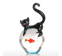 Générique Ornement en Verre soufflé à la Main Chat et Poisson Rouge Statuette Animale Faite Cadeau de décoration d intérieur Unique