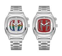 Générique Orologio Da Polso Da Uomo, Acciaio Inossidabile, Bianco, Rosso, Orologio Da Polso Quadrato Retrò Da Uomo in Acciaio Inossidabile, Moderno, Ergonomico E Confortevole, per Compleanno N