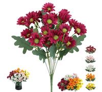Générique Ortasthard Artificial Mums, Realistic Artificial Plastic Decorative Flower Bouquet, Rainproof UV Resistant and No Odor, Perfect for Fall Decor, for Porches and Home Decoration (Red,10 Pcs)