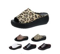 Générique Orthopedic Sandals for Women 2025 New Summer Comfortable Orthotic Leather Wedges Comfortable Arch Support Slides (Beige leopard print,35)
