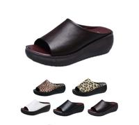 Générique Orthopedic Sandals for Women 2025 New Summer Comfortable Orthotic Leather Wedges Comfortable Arch Support Slides (Brown,44)