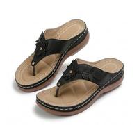 Générique Orthopedic Sandals for Women 2026 Casual Trendy Orthotic Slides Open Toe Slip-on Orthotic Platform Wide Width Sandals Comfortable Casual Boho Beach Vintage Thong Slippers (Black,37.5)