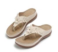 Générique Orthopedic Sandals for Women 2026 Casual Trendy Orthotic Slides Open Toe Slip-on Orthotic Platform Wide Width Sandals Comfortable Casual Boho Beach Vintage Thong Slippers (White,40.5)