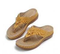 Générique Orthopedic Sandals for Women 2026 Casual Trendy Orthotic Slides Open Toe Slip-on Orthotic Platform Wide Width Sandals Comfortable Casual Boho Beach Vintage Thong Slippers (Yellow,40.5)