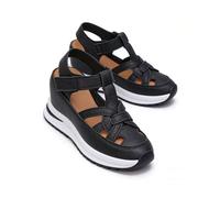 Générique Orthopedic Sandals for Women 2026,Closed Toe Platform Sandals Women Breathable Hollow Out Wedges Arch Support Comfortable Summer Beach Walking Roman Wedge Shoes (Black,38)