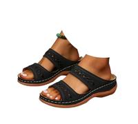 Générique Orthopedic Sandals for Women Comfortable Arch Support Wide Width Slip-On Wedge Platform Summer Casual Beach Shoes (black,37)