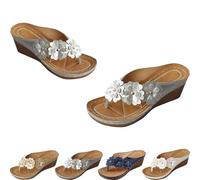 Générique Orthopedic Wedge Flip Flops for Women Floral Slip On Open Toe Thong Sandals Slippers Summer Boho Beach Beach Shoes Vintage Wide Slippers (Silver,37)