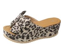 Générique Orthopedic Wedge Sandals for Women 2026 Summer Dressy Sandals Beach Wedges Suede Bow Cork Platform Slide Sandal (Pattern-A,41)