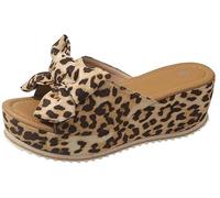 Générique Orthopedic Wedge Sandals for Women 2026 Summer Dressy Sandals Beach Wedges Suede Bow Cork Platform Slide Sandal (Pattern-B,38)