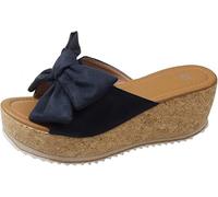 Générique Orthopedic Wedge Sandals for Women 2026 Summer Dressy Sandals Beach Wedges Suede Bow Cork Platform Slide Sandal (Blue,37)