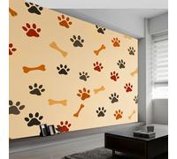 Générique Os Minimaliste Avec Empreinte De Patte De Chien Papier Peint Panoramique 3D 300 x 210 cm Moderne Papier Peint intissé pour Chambre Salon Bureau Personnalisé Décoration Murale, Crème