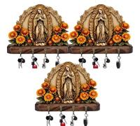 Générique Our Lady of Guadalupe Sacred Wall Key Holder, 2D Flat Communion Farmhouse Virgin Mary Wall Art with 4 Metal Hooks, Elegant Communion Key Holder, Christian Housewarming Gift (3pc)