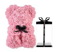 Générique Ours de rose, fleur d'ours en peluche romantique avec boîte cadeau transparente pour la Saint-Valentin, anniversaire, fête des mères, petite amie (C- Rose clair)