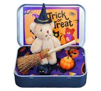Générique Ours d'halloween dans Une boîte pour des Bonbons ou Un Sort, Ours en Peluche sorcière Fait Main dans Une boîte, miniours en Peluche avec Chapeau de Sorcier, Citrouille et Chat (Light Brown)