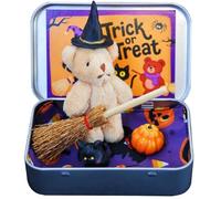 Générique Ours d'halloween dans Une Boîte pour Halloween, Petite Sorcière Faite Main dans Une Boîte, Cadeaux De Soutien Émotionnel, Mini Ours en Peluche Faits Main À Offrir À Vos Amis (Kaki)