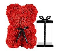 Générique Ours en Rose Bear Teddy Romantiques avec Boîte-Cadeau Transparente pour Saint-Valentin, Anniversaire, Fête des Mères, Petite Amie (A- Rouge)