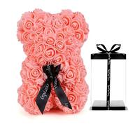 Générique Ours en Rose, Flower Bear Teddy Romantique Avec Boîte-Cadeau Transparente pour Saint-Valentin, Anniversaire, Fête des Mères, Petite Amie (D- Rose Pêche)
