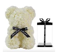 Générique Ours en Rose, Flower Bear Teddy, Romantique Ourson Avec Boîte-Cadeau Transparente Pour Saint-Valentin, Anniversaire, Fête Des Mères, Petite Amie (F- Blanc)