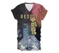 Générique Ours Resist Femmes Été Times Manches Courtes contre Cou Tendance Plage Vacances Vêtements Cloud Summer Tenues Vêtements pour Femmes, Bleu paon, L
