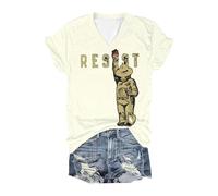 Générique Ours Resist Femmes Été Times Manches Courtes contre Cou Tendance Plage Vacances Vêtements Cloud Summer Tenues Vêtements pour Femmes, beige, S