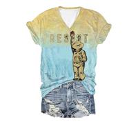 Générique Ours Resist Femmes Été Times Manches Courtes contre Cou Tendance Plage Vacances Vêtements Cloud Summer Tenues Vêtements pour Femmes, bleu clair, XXL