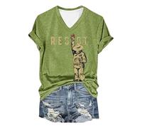 Générique Ours Resist Femmes Été Times Manches Courtes contre Cou Tendance Plage Vacances Vêtements Cloud Summer Tenues Vêtements pour Femmes, vert, L