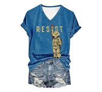 Générique Ours Resist Femmes Été Times Manches Courtes contre Cou Tendance Plage Vacances Vêtements Cloud Summer Tenues Vêtements pour Femmes, bleu, S